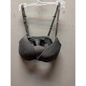 Bebe Pushup Bra size 34C Underwire Black Padded Back Closure Spellout Logo Band